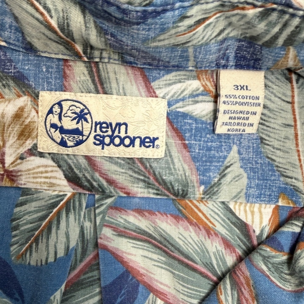 Reyn Spooner Mens 3XL Blue Floral Hibiscus Hawaiian Button Down Shirt Tropical - Picture 8 of 10